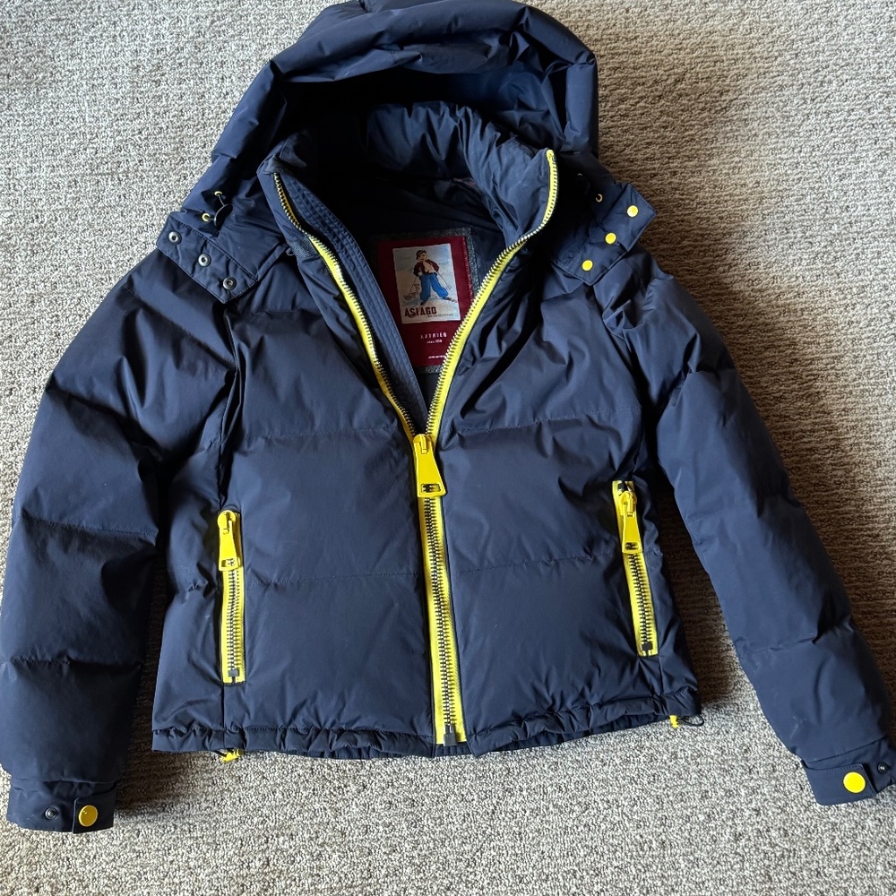 Authier Down Ski Jacket Navy Yellow Zips Women’s Medium